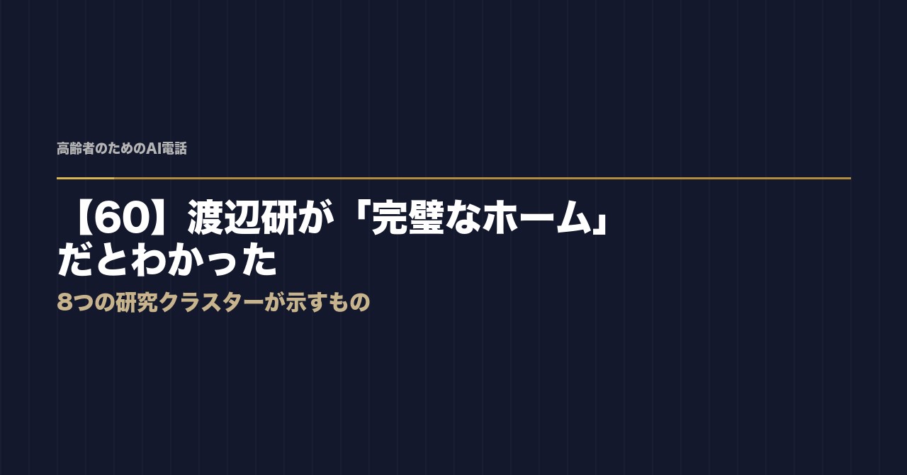 【60】渡辺研が「完璧なホーム」だとわかった——8つの研究クラスターが示すもの